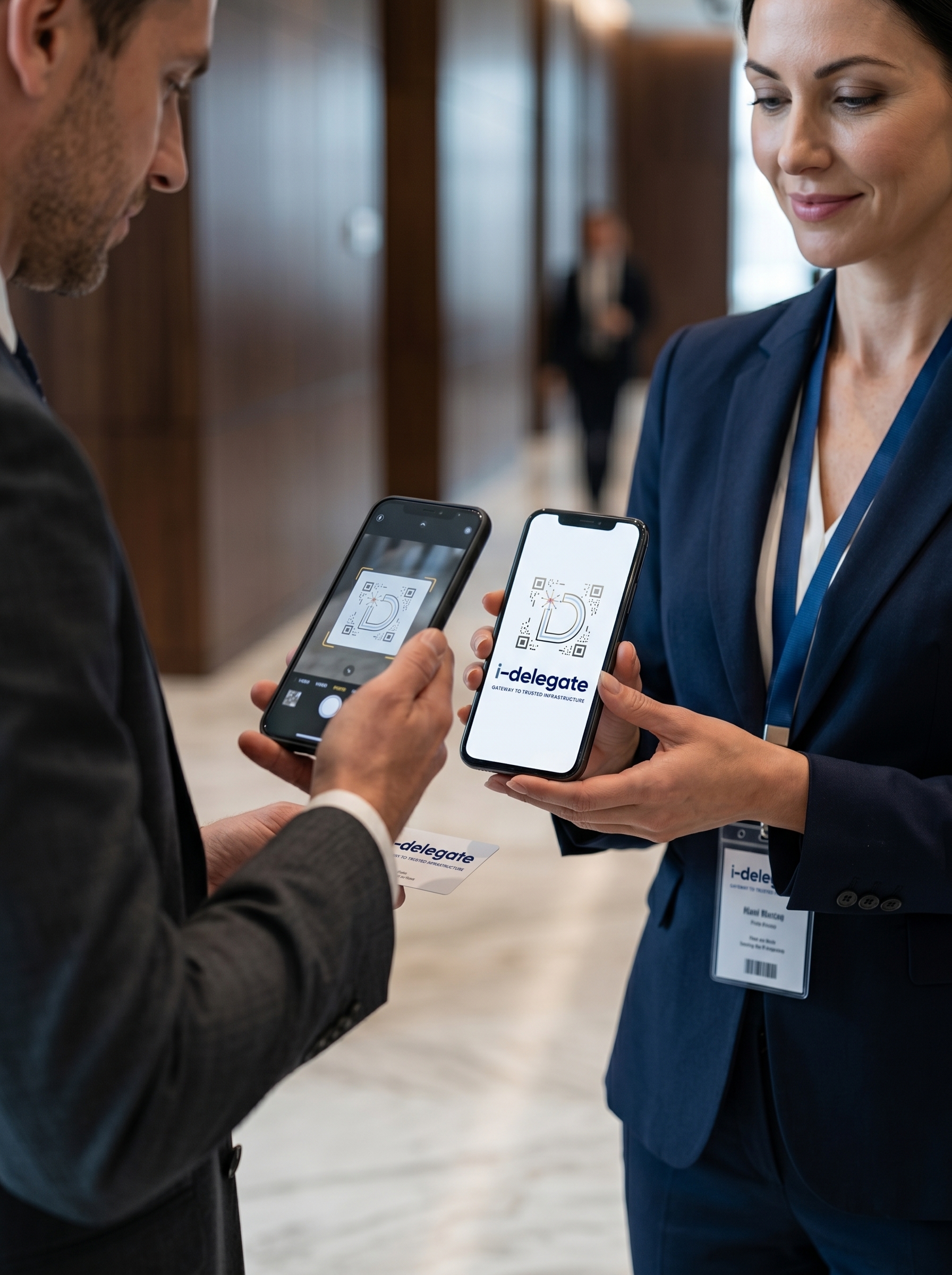 Delegates exchanging a digital business card