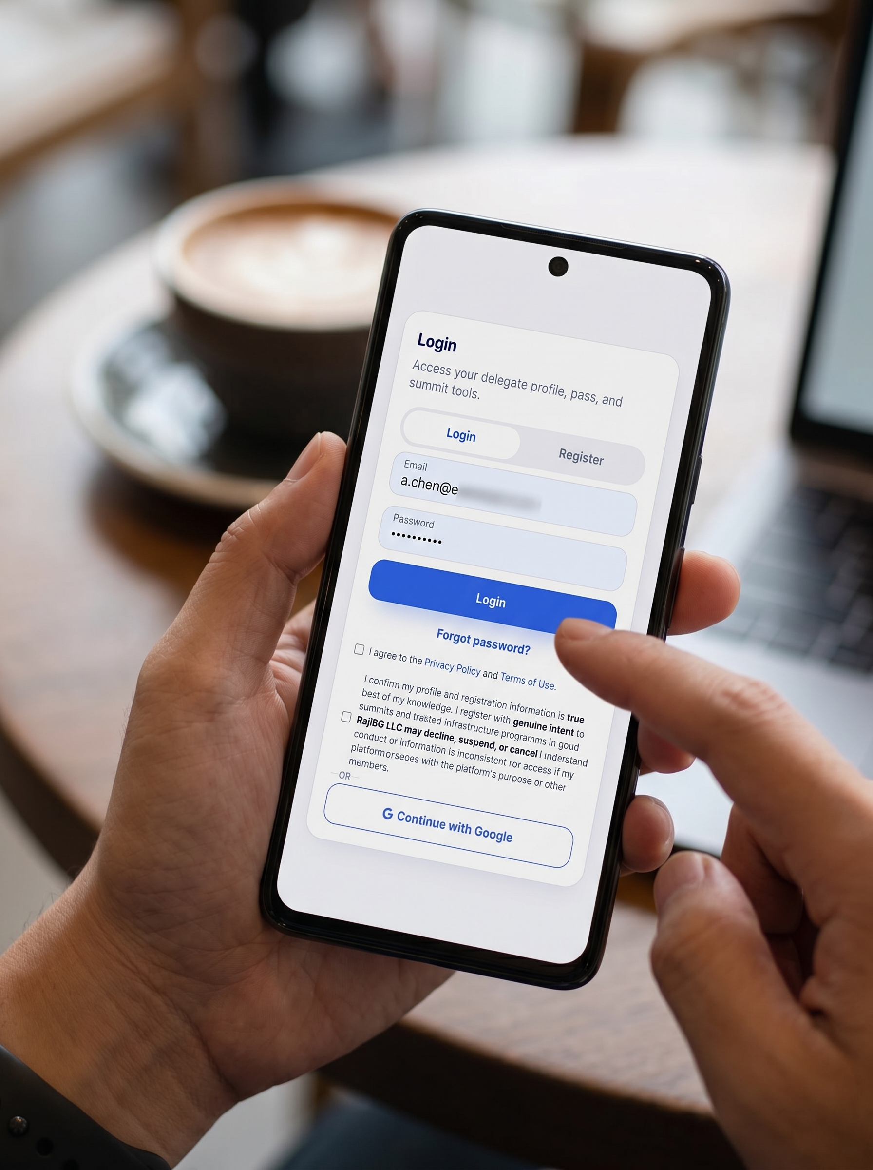 i-delegate account setup on a phone